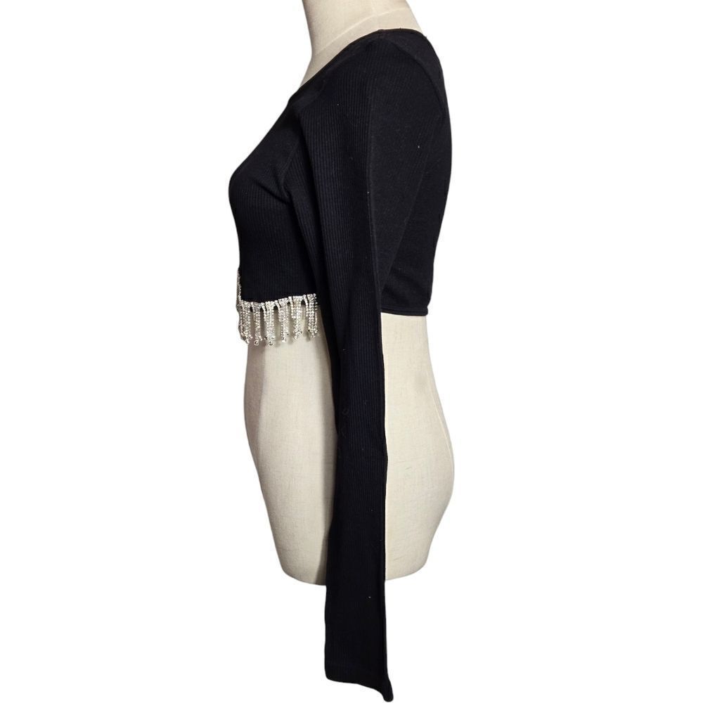 Sincerely Jules Black Rhinestone Crop Top NWT - Picture 5 of 8
